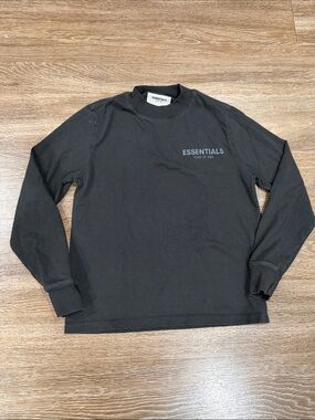 Essentials Black Long Sleeve Logo Tee